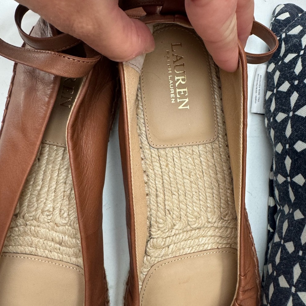 Size 11  leather lace up espadrilles Lauren COGNAC - Picture 7 of 8
